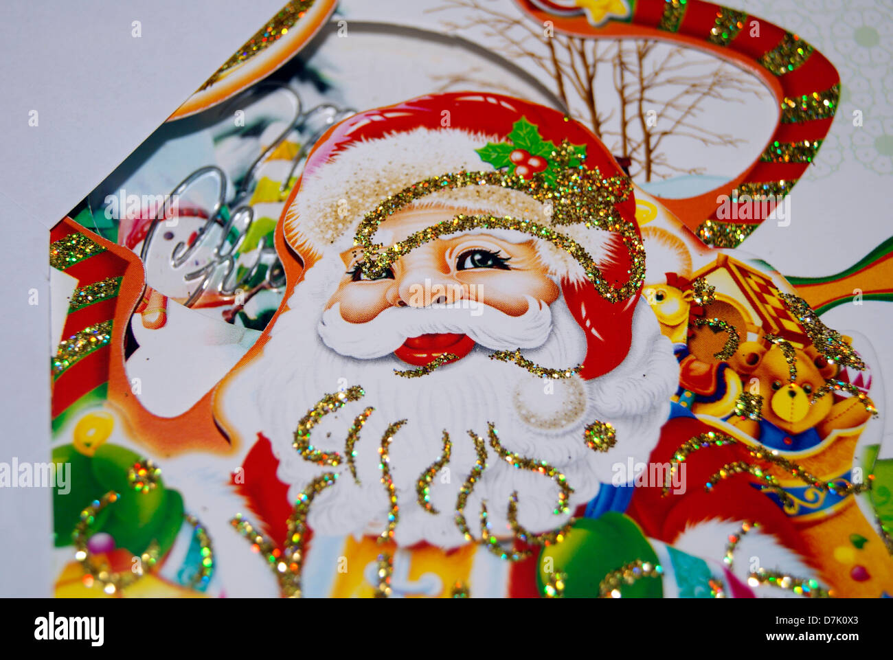 Santa Claus Smiling face on Christmas Greeting card Stock Image