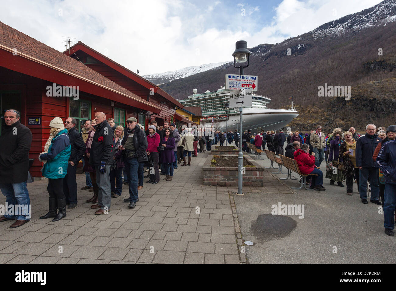 Passengers leaving P&O Ventura for a trip on the Flam Railway. Stock Photo