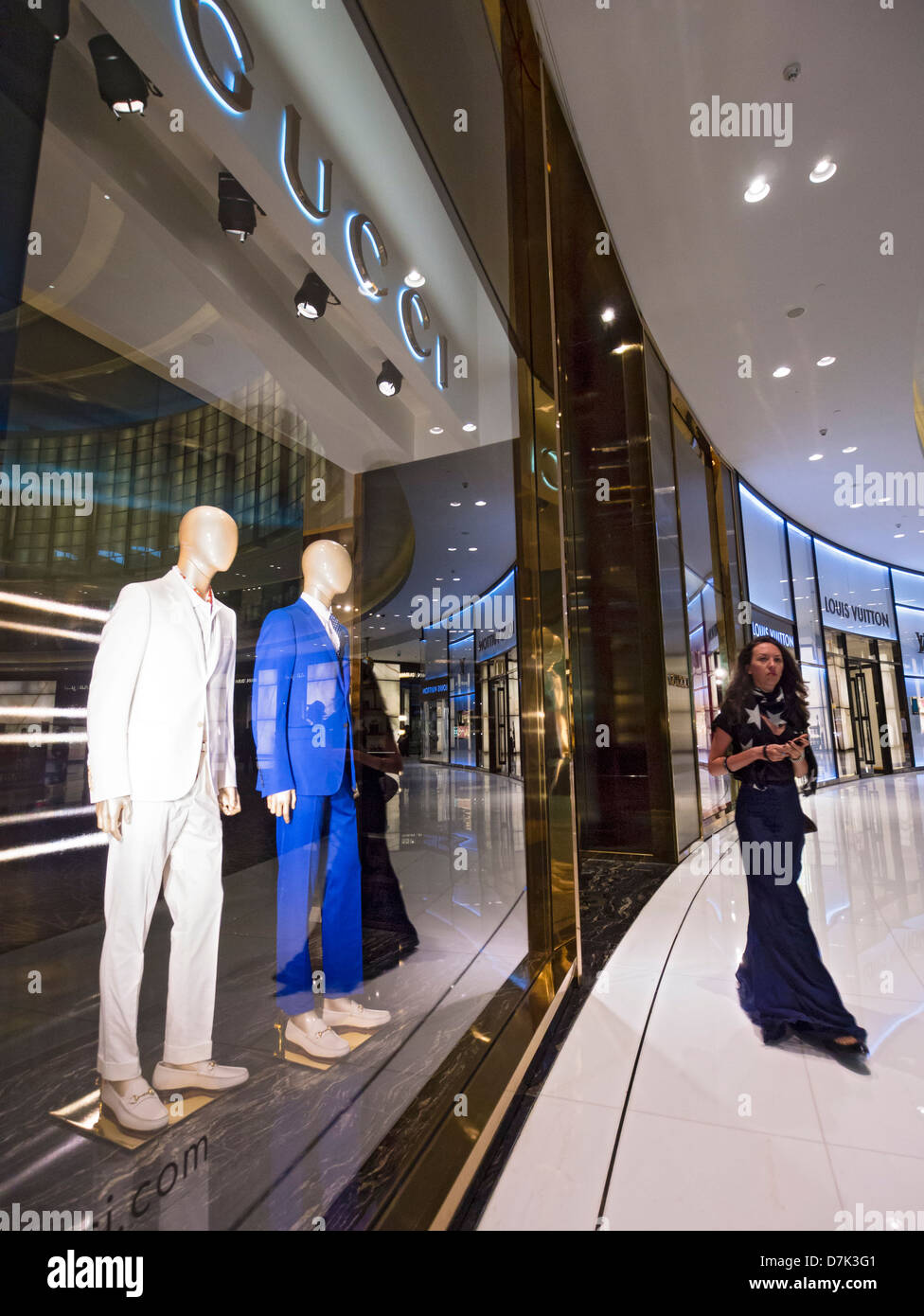Gucci window display at The Dubai Mall in Dubai United Arab Emirates Stock Photo