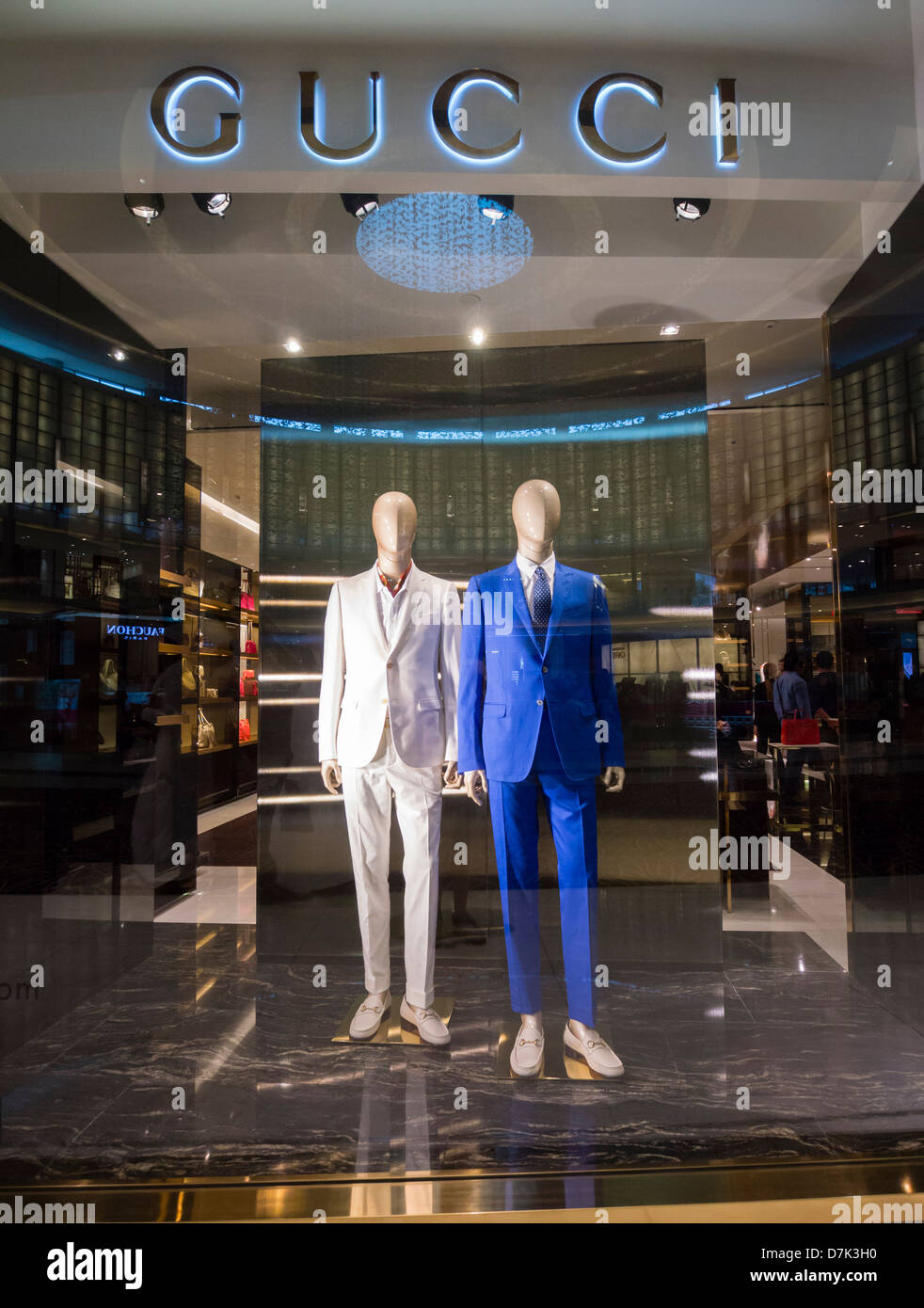 Gucci boutique window display at The Dubai Mall in Dubai United Arab Emirates Stock Photo