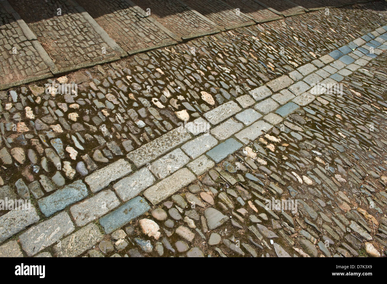 Cobbled street with central gutter in Exeter Devon England UK Stock ...
