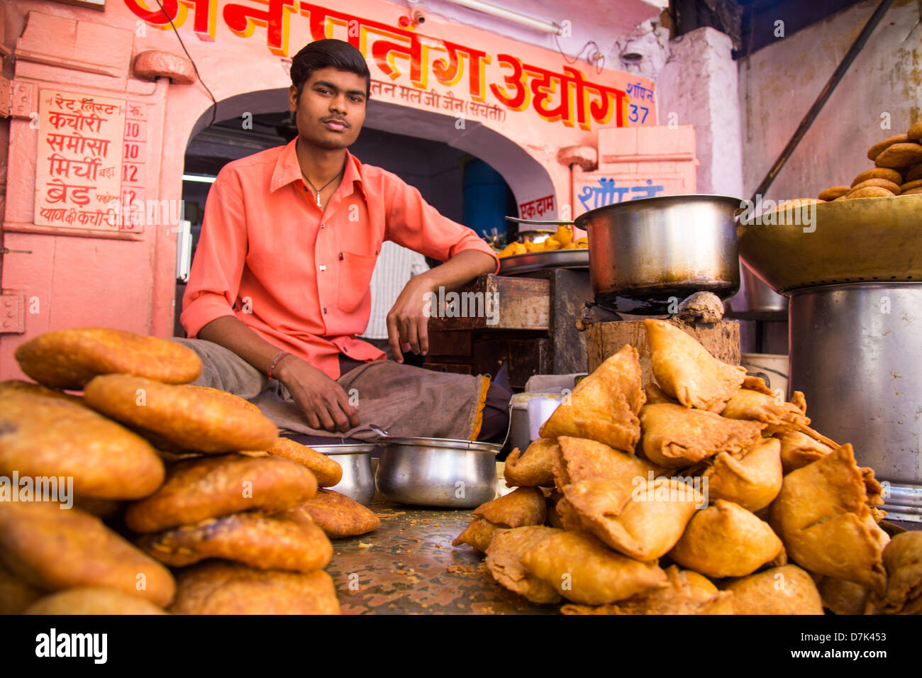 Snack food vendor,Pushkar, India Stock Photo
