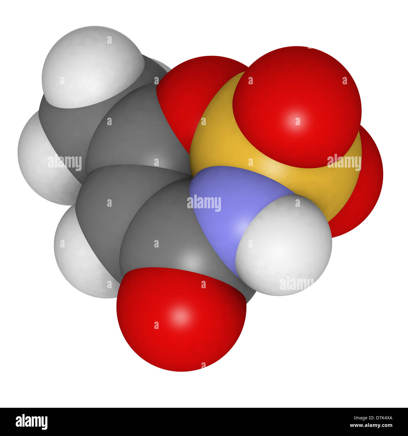 Acesulfame artificial sweetener, molecular model. Acesulfame is mainly used as its potassium salt (acesulfame-K). Stock Photo