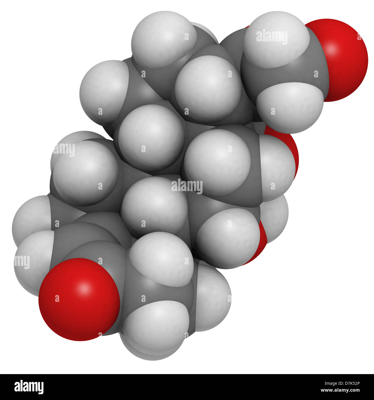 Aldosterone mineralocorticoid hormone, molecular model. Atoms are represented as spheres with conventional color coding Stock Photo