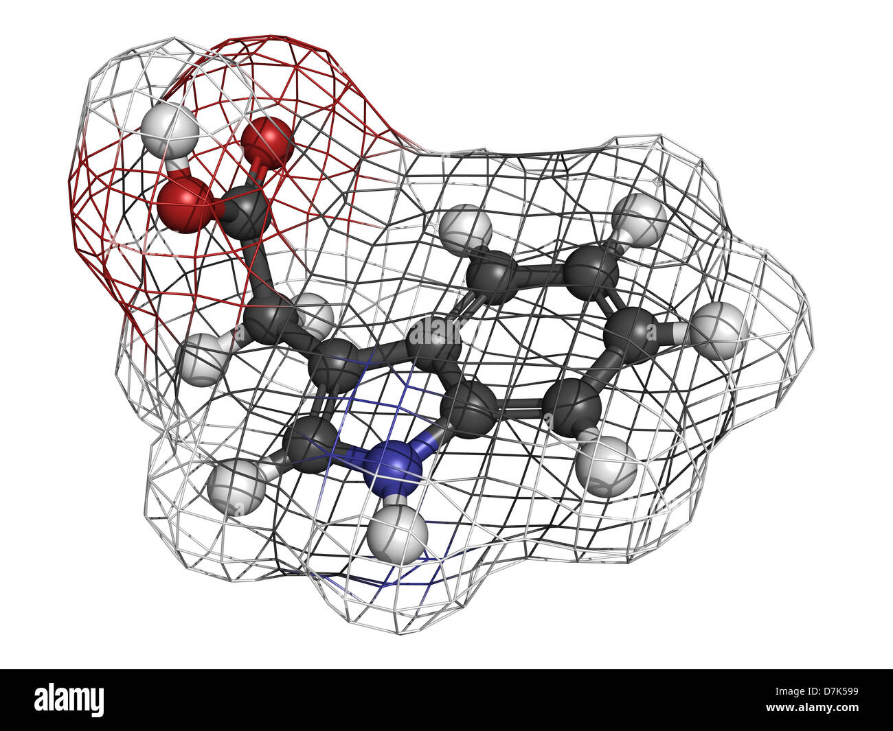 Auxin (indole-3-acetic acid, IAA) plant growth hormone, molecular model. Atoms are represented as spheres Stock Photo