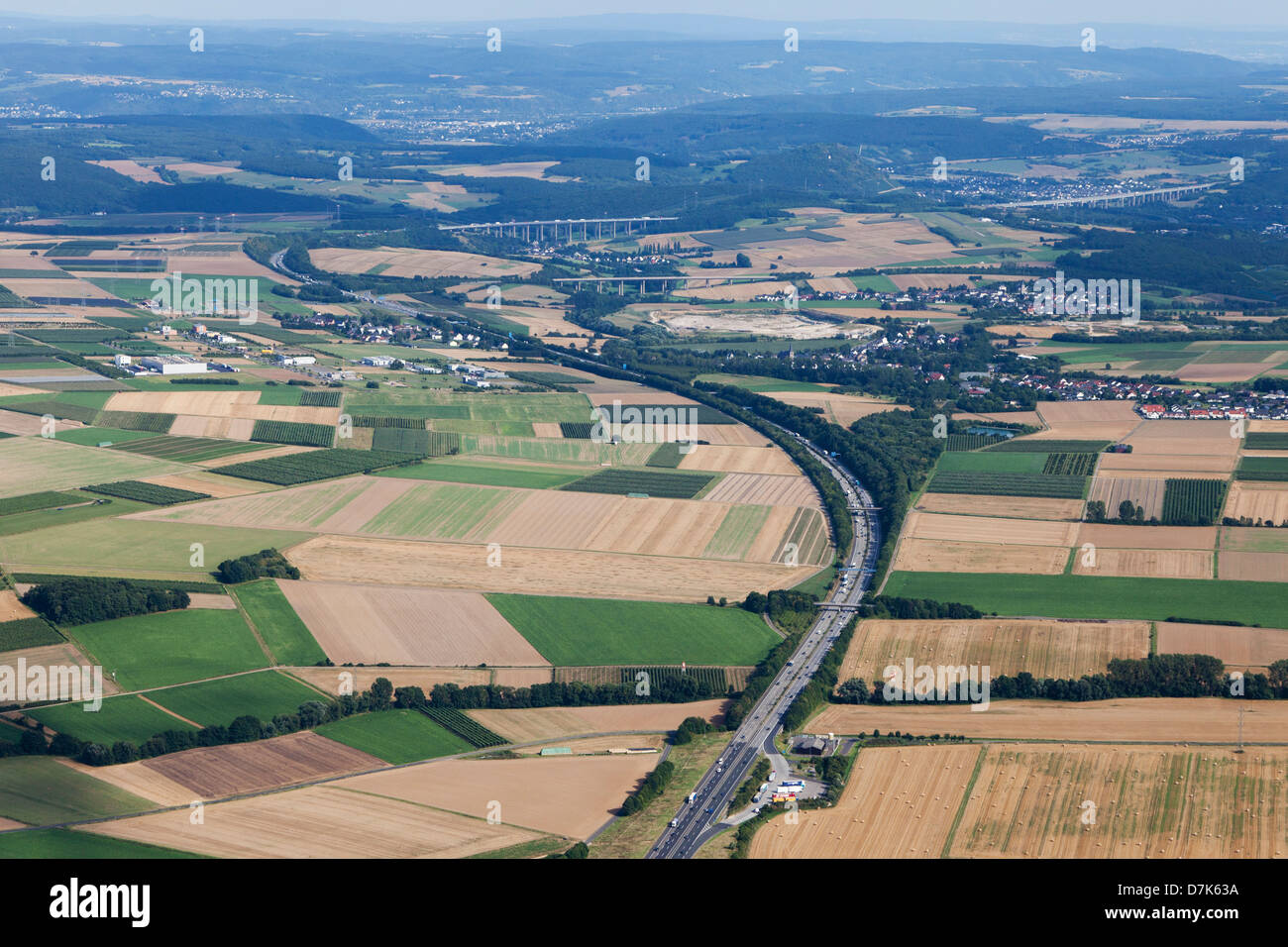 Europe, Germany, Rhineland-Palatinate, Aerial view of freeway A61 and A573 Stock Photo