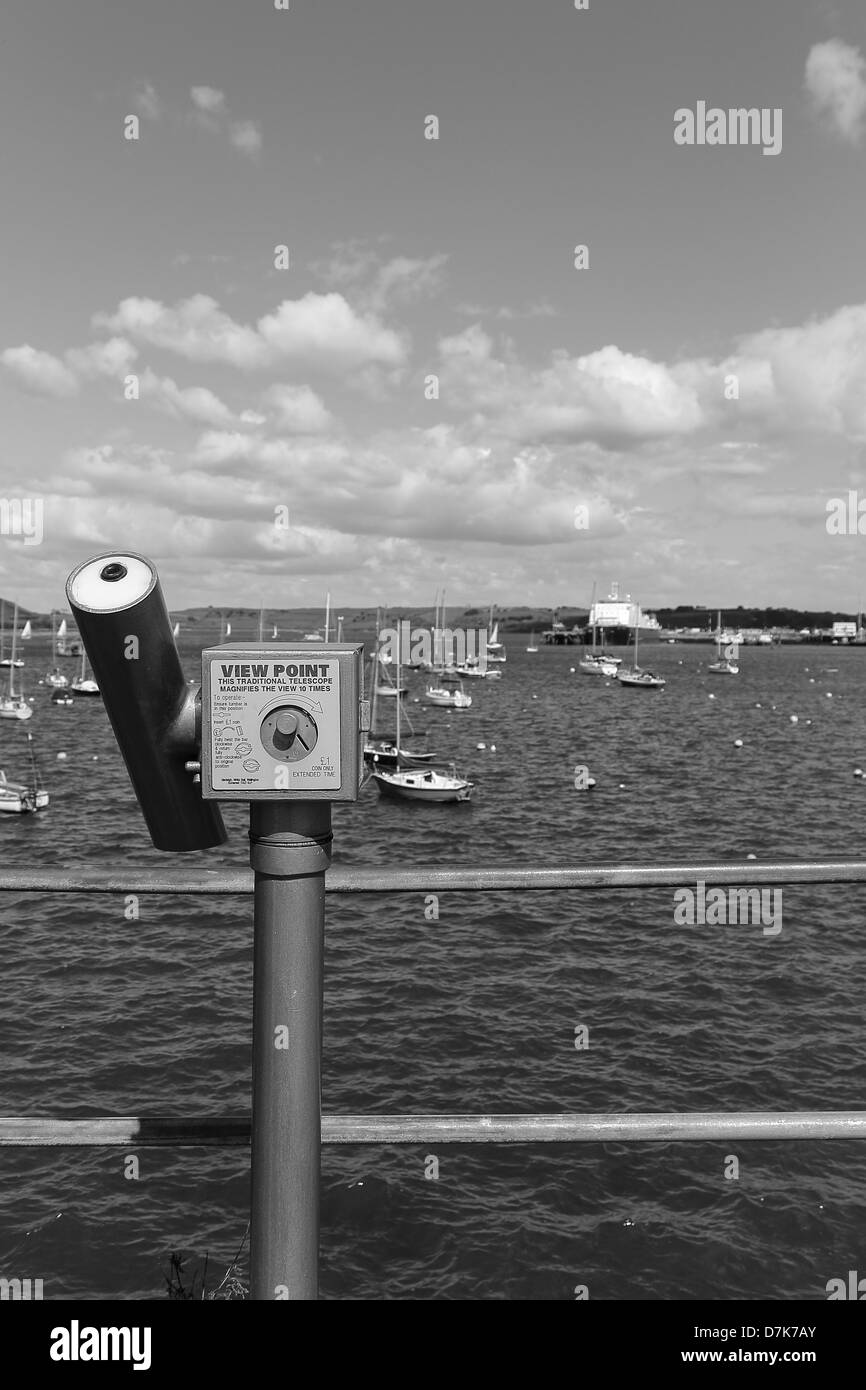 Sight seeing telescope on Falmouth seafront. Stock Photo