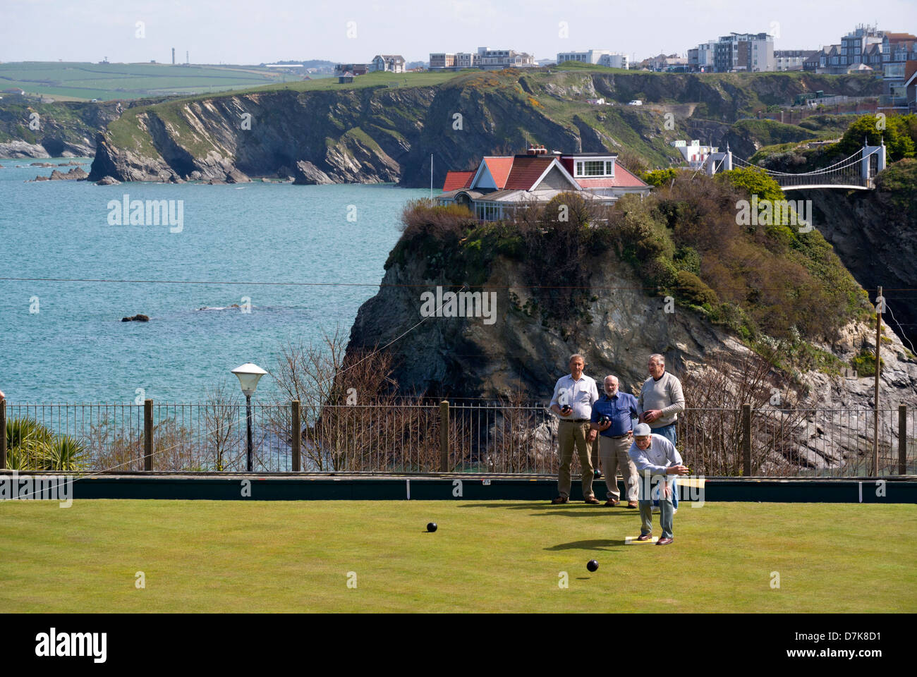 Newquay West End Bowling Club players.  Cornwall UK. Stock Photo