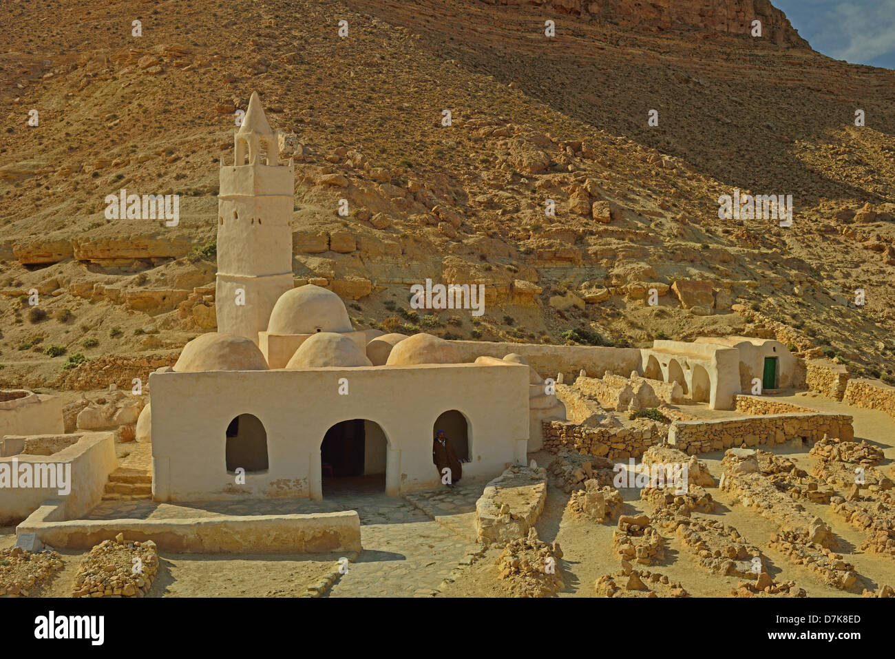 Mosque of the seven Sleepers at Chenini, Tataouine Province, Tunesia. Stock Photo