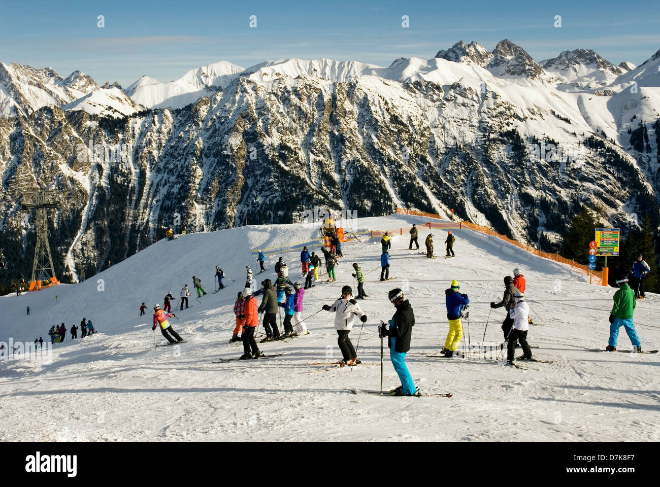 Oberstdorf Germany Skiers In The Ski Resort Fellhorn Pulpit Wall Stock Photo Alamy
