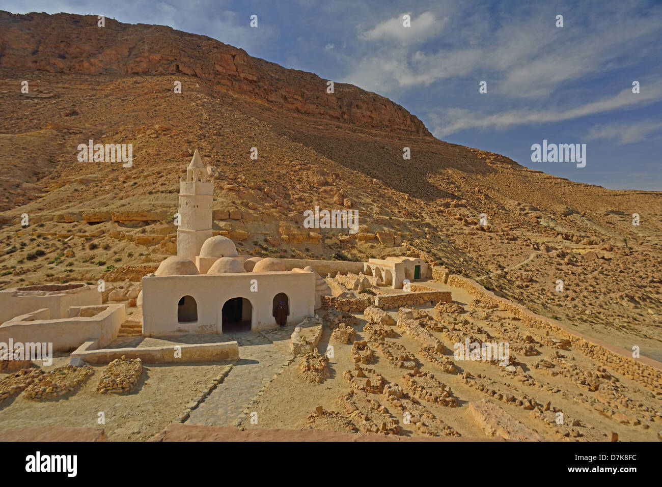 Mosque of the seven Sleepers at Chenini, Tataouine Province, Tunesia. Stock Photo