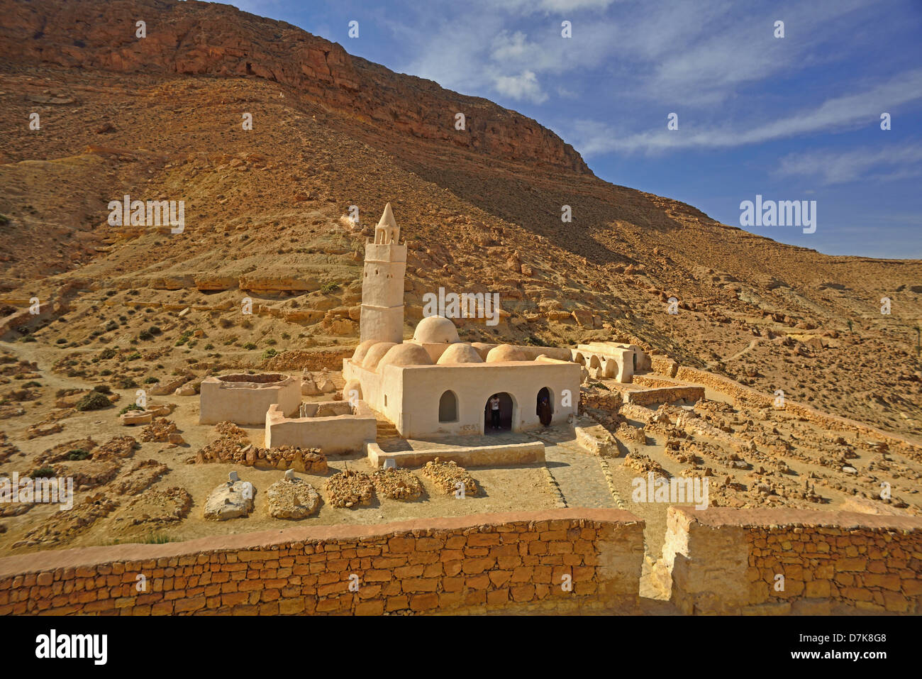 Mosque of the seven Sleepers at Chenini, Tataouine Province, Tunesia. Stock Photo