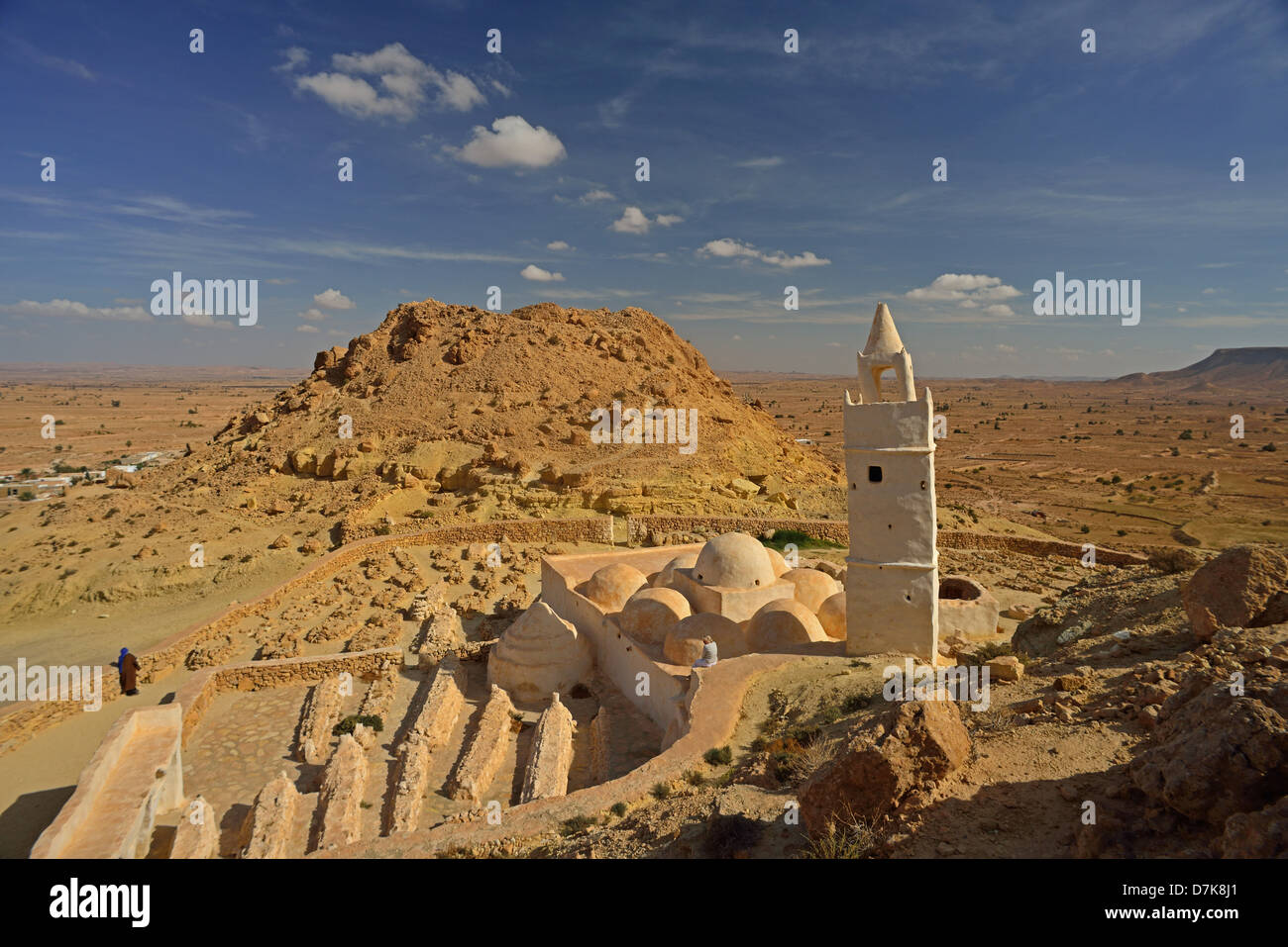 Mosque of the seven Sleepers at Chenini, Tataouine Province, Tunesia. Stock Photo