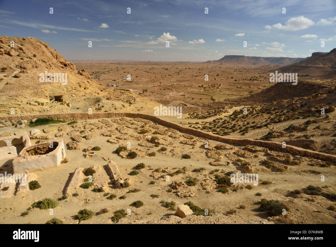 Mosque of the seven Sleepers at Chenini, Tataouine Province, Tunesia. Stock Photo