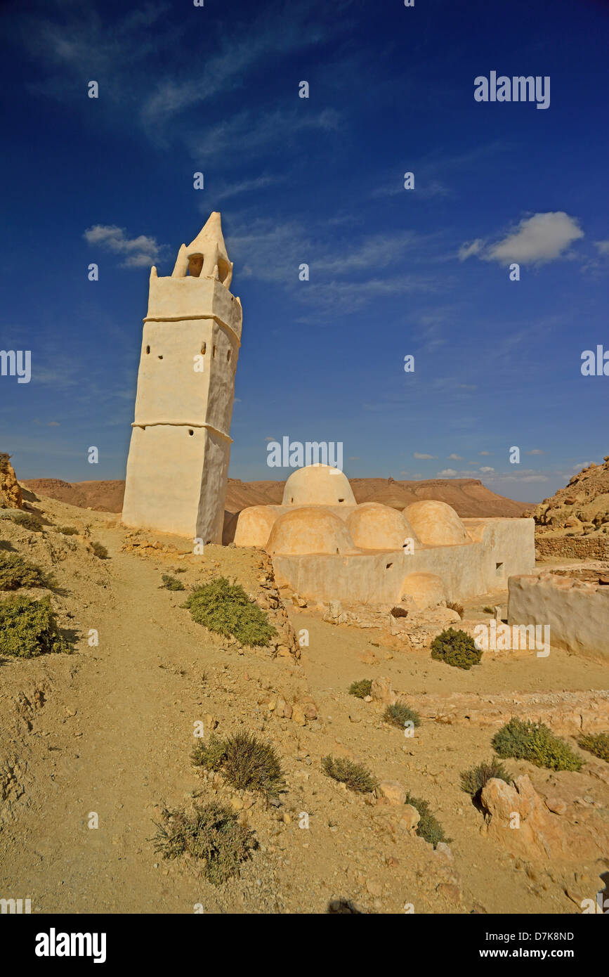 Mosque of the seven Sleepers at Chenini, Tataouine Province, Tunesia. Stock Photo