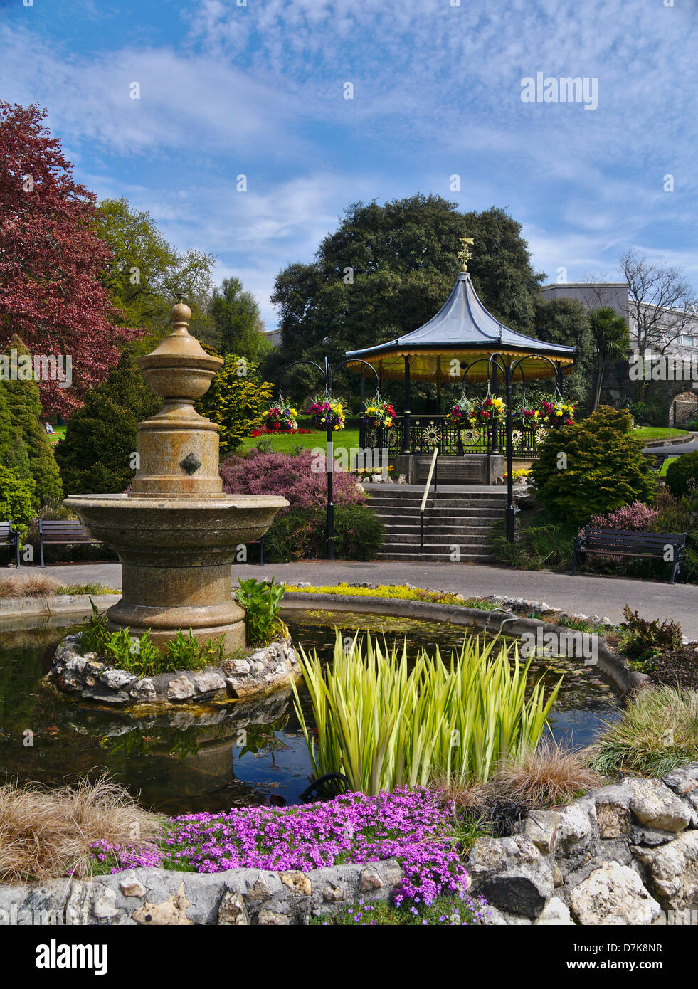 Truro Victoria Gardens pond and bandstand, Cornwall UK. Stock Photo