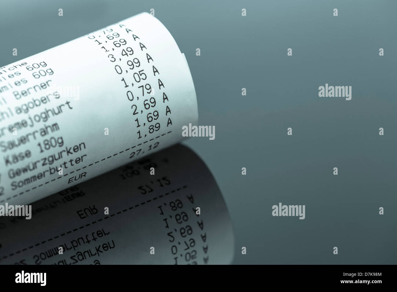 Shopping receipt for groceries in Euro, close up Stock Photo