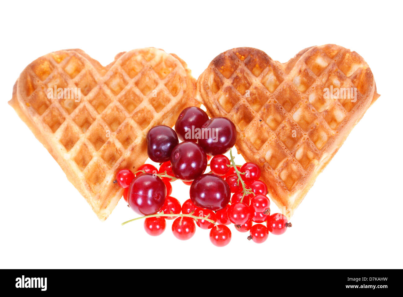 baked waffles with fruits isolated on white background Stock Photo