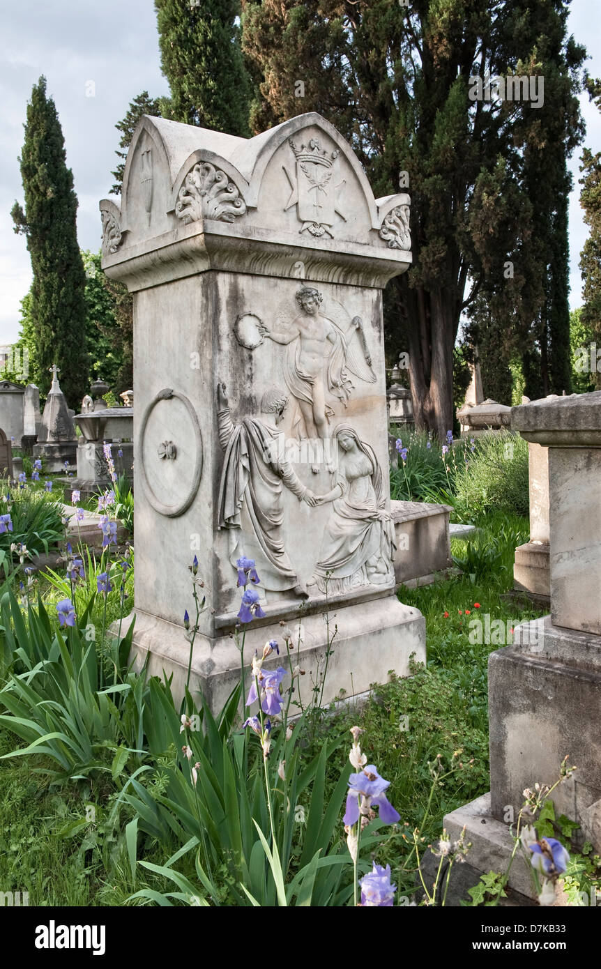Memorials and gravestones in the English Cemetery, Florence, Italy, founded in 1827 for the expatriate Protestant community Stock Photo
