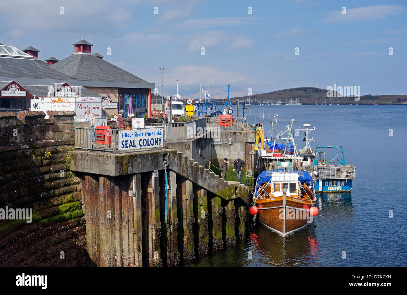 Cruise vessel to seal colony taking on passengers at Oban Harbour Argyle and Bute Scotland Stock Photo