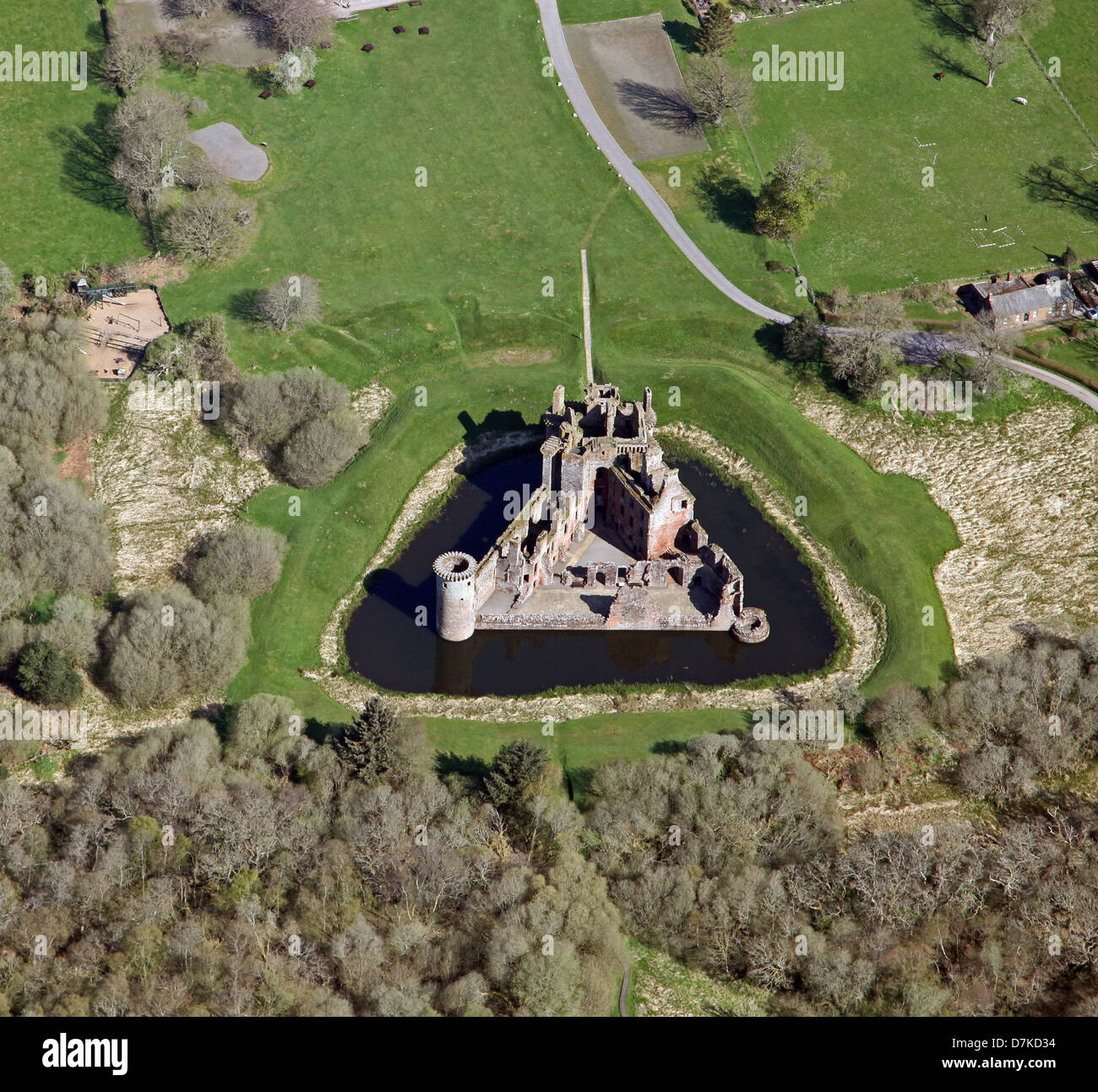 aerial view of Caerlaverock Castle near Dumfries in South West Scotland Stock Photo