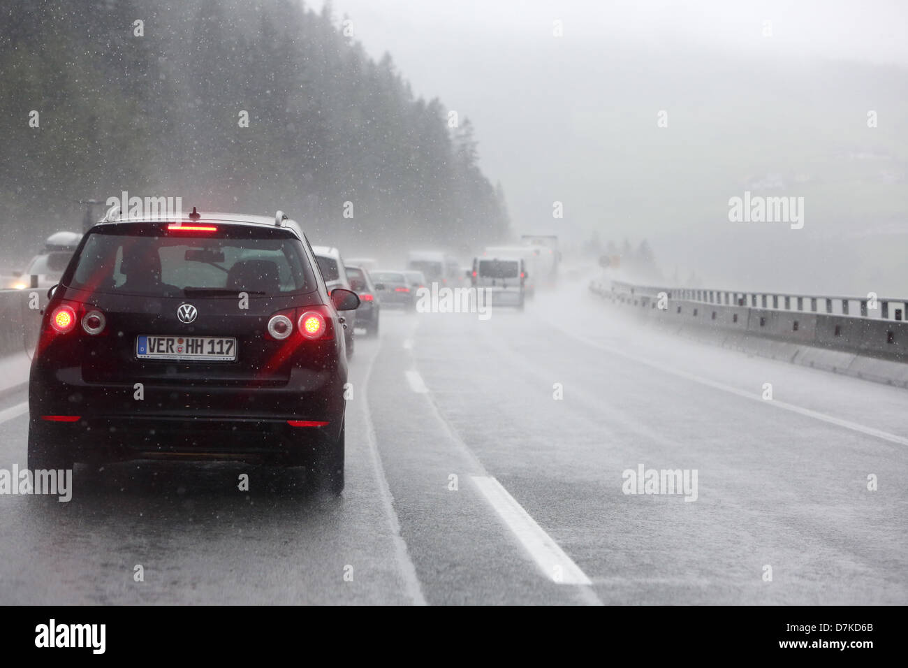 Venn, Austria, rain-soaked asphalt on the A13 motorway Stock Photo