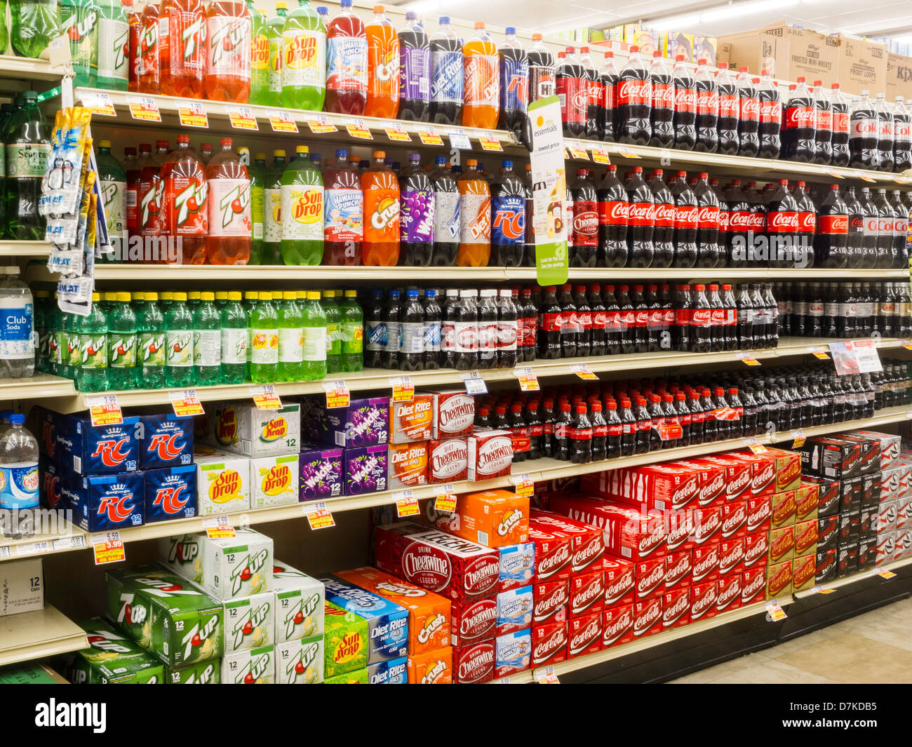 Soft Drinks at the Food Lion Grocery Store in South Carolina, USA Stock Photo