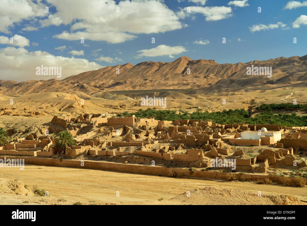 Old Tamerza. Houses washed away by rain. South of Tunesia. Stock Photo