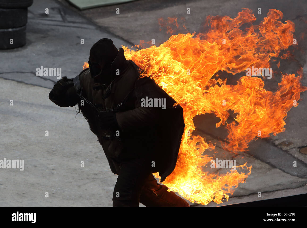 Potsdam, Germany, the scene of the fire stunt show at the Babelsberg Film Park Stock Photo
