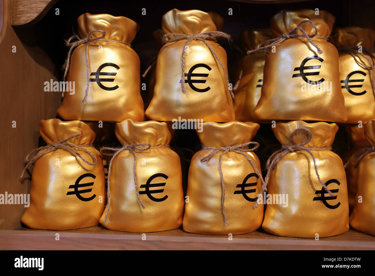 Potsdam, Germany, golden sacks with Euro character Stock Photo