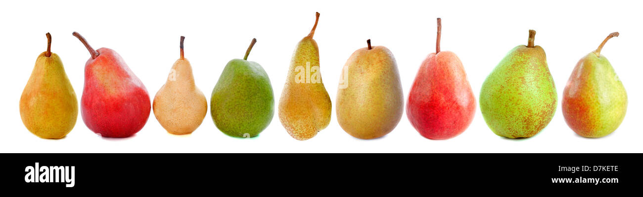 varieties of pears in front of white background Stock Photo
