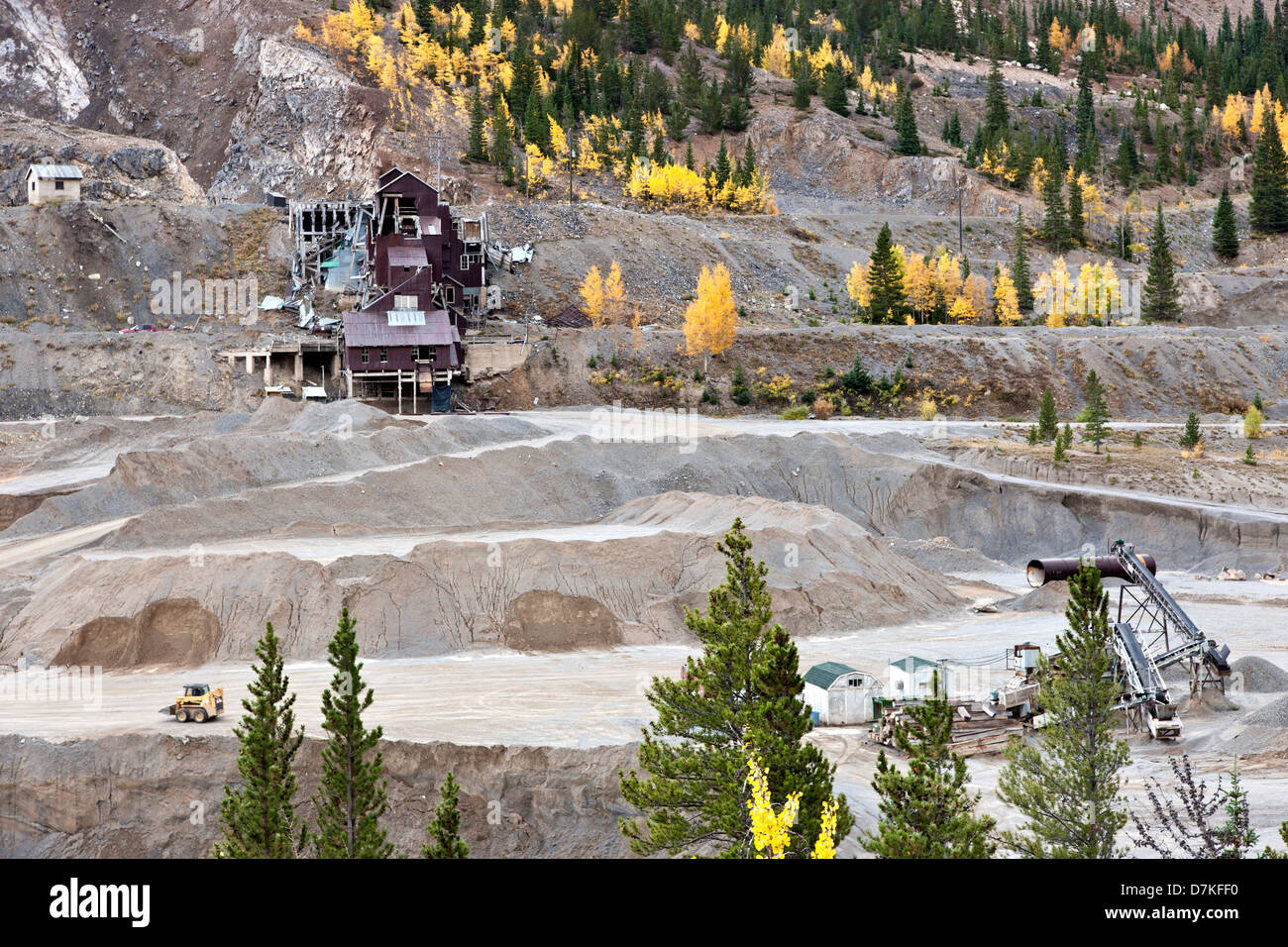 Remains of the old Monarch Mine,  producing gold, lead & zinc. Stock Photo