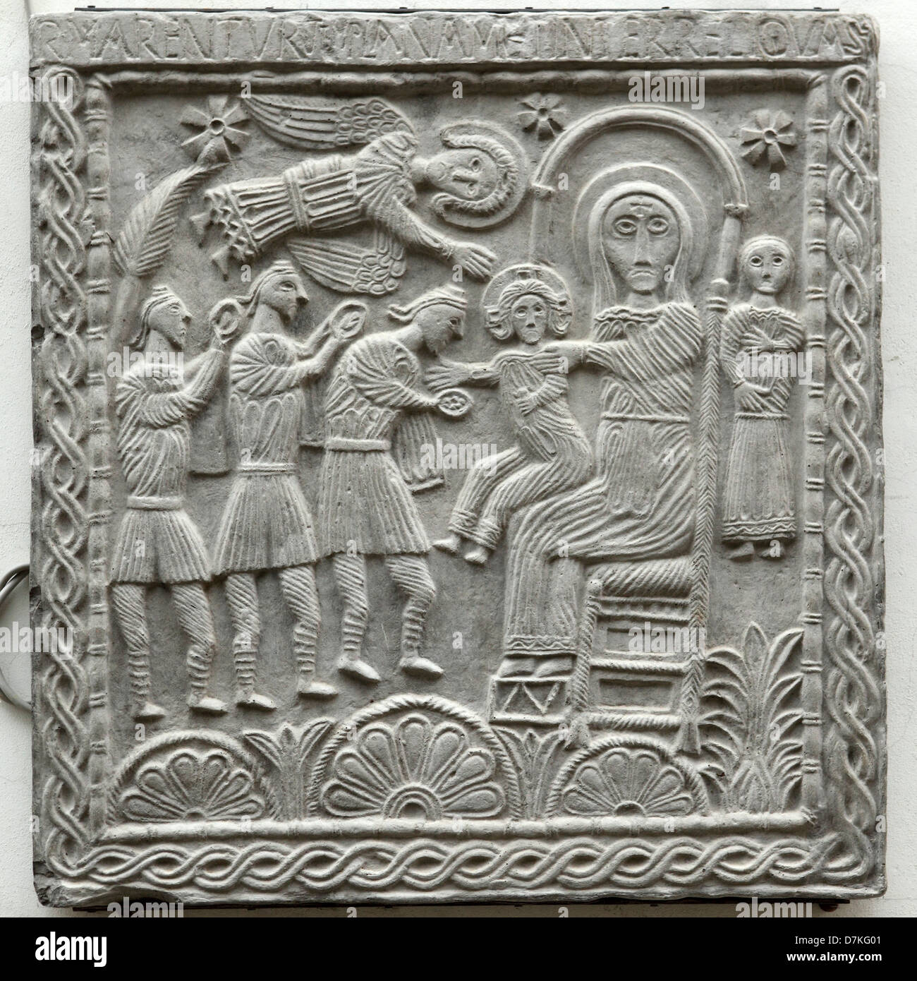 An early Christian sculpture at the Lombard Oratoria di Santa Maria in Valle in Cividale del Friuli, Italy. Stock Photo