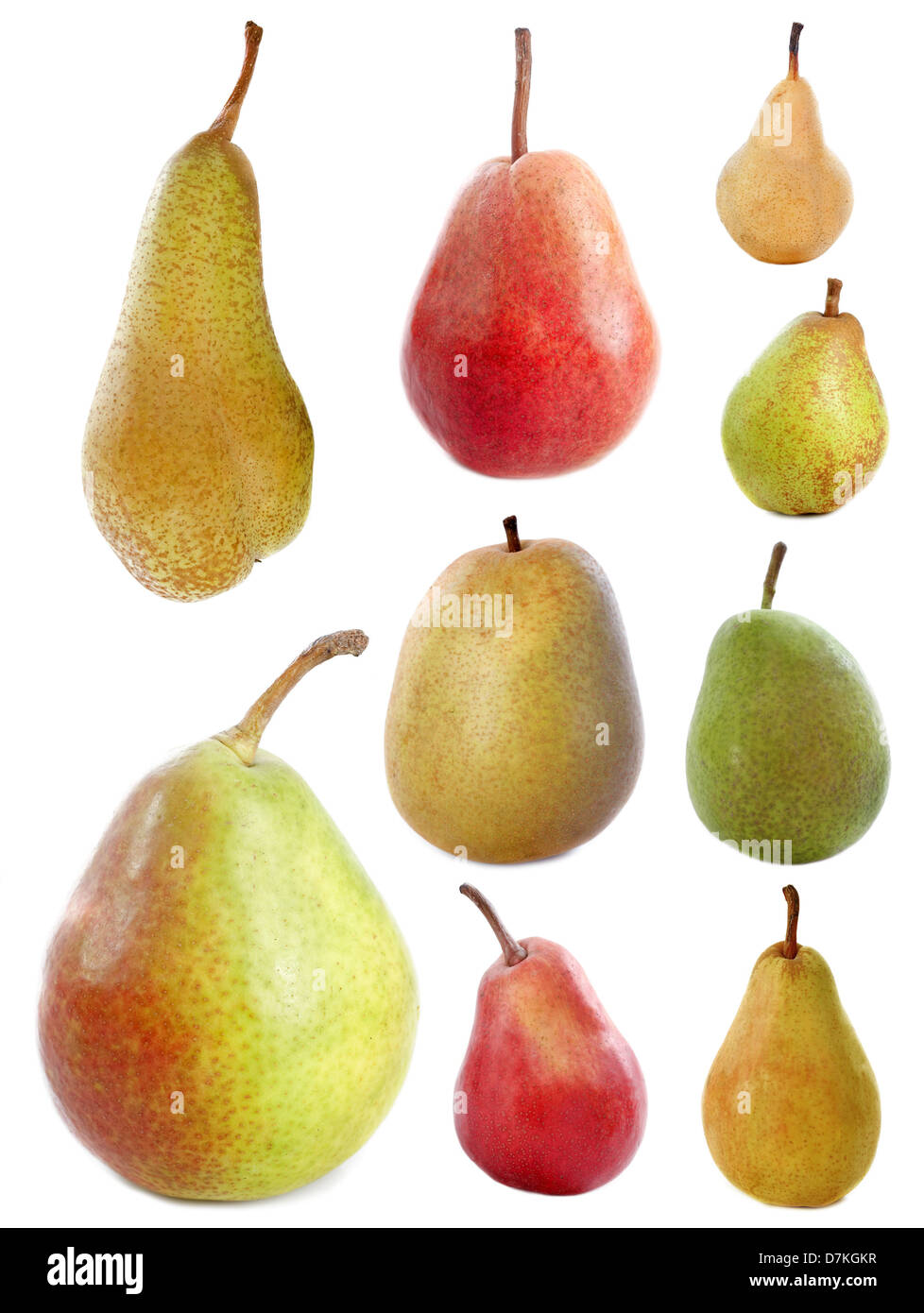 varieties of pears in front of white background Stock Photo