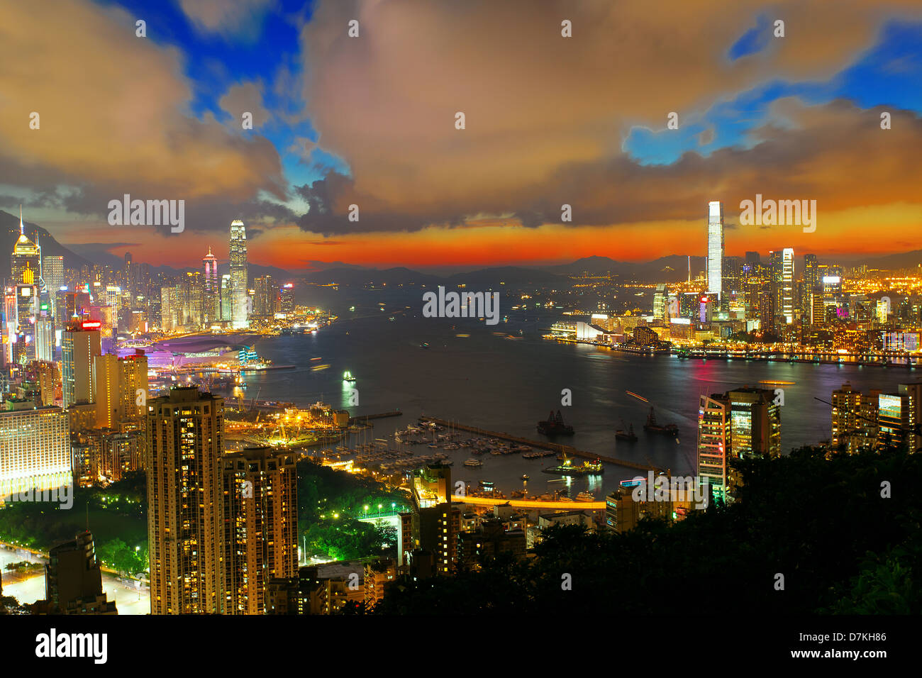 office building at sunset in hong kong Stock Photo - Alamy