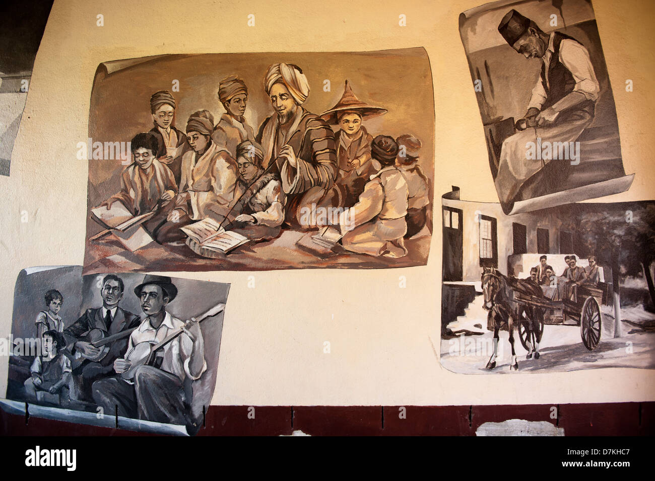 Mural depicting old Cape Malay scenes, Bo-Kaap, Cape Town, South Africa Stock Photo