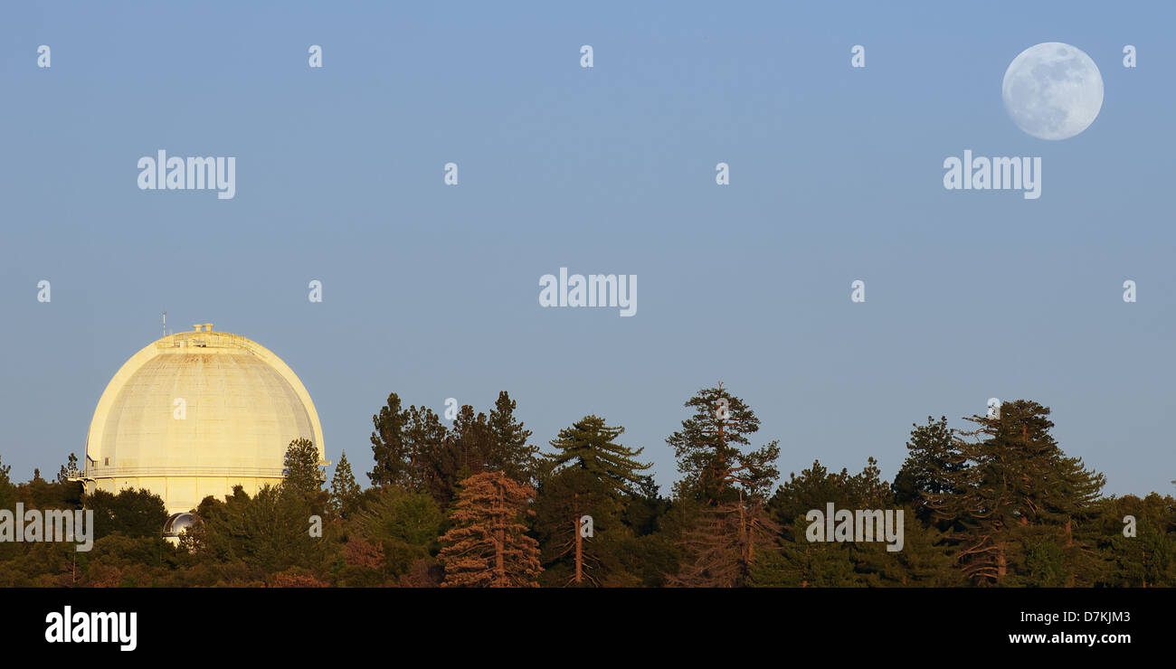 Moon rising at Mount Wilson Observatory in California. Mt Wilson is located on San Gabriel Mountains. Stock Photo