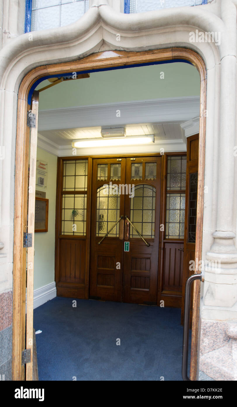 Entrance doorway to the Queens Chambers, KIng Street,  Nottingham. England Stock Photo