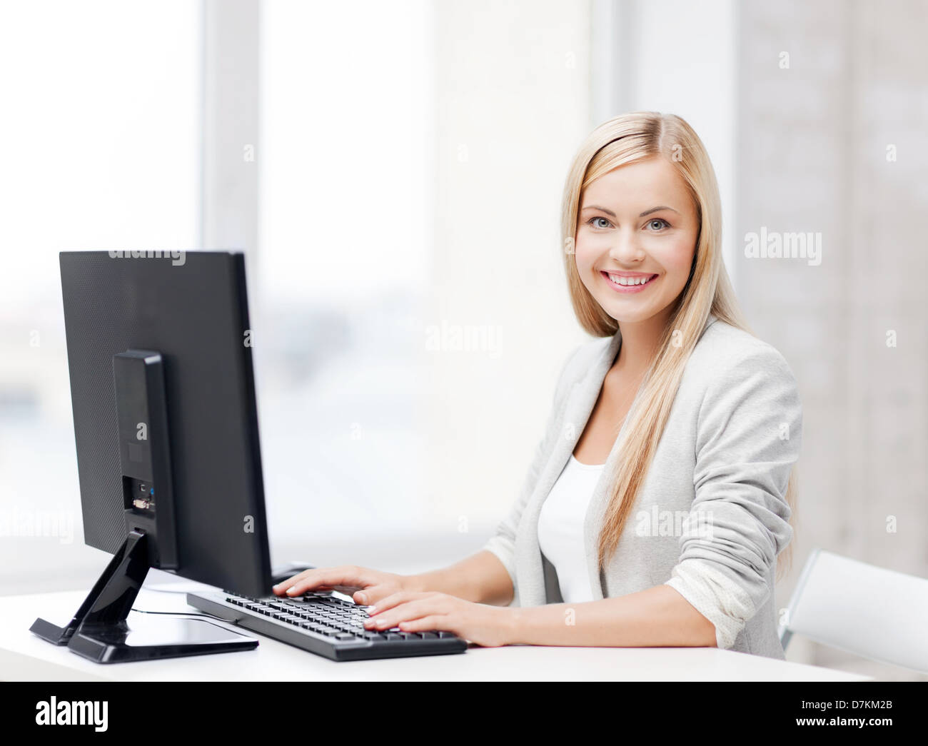 businesswoman with computer Stock Photo