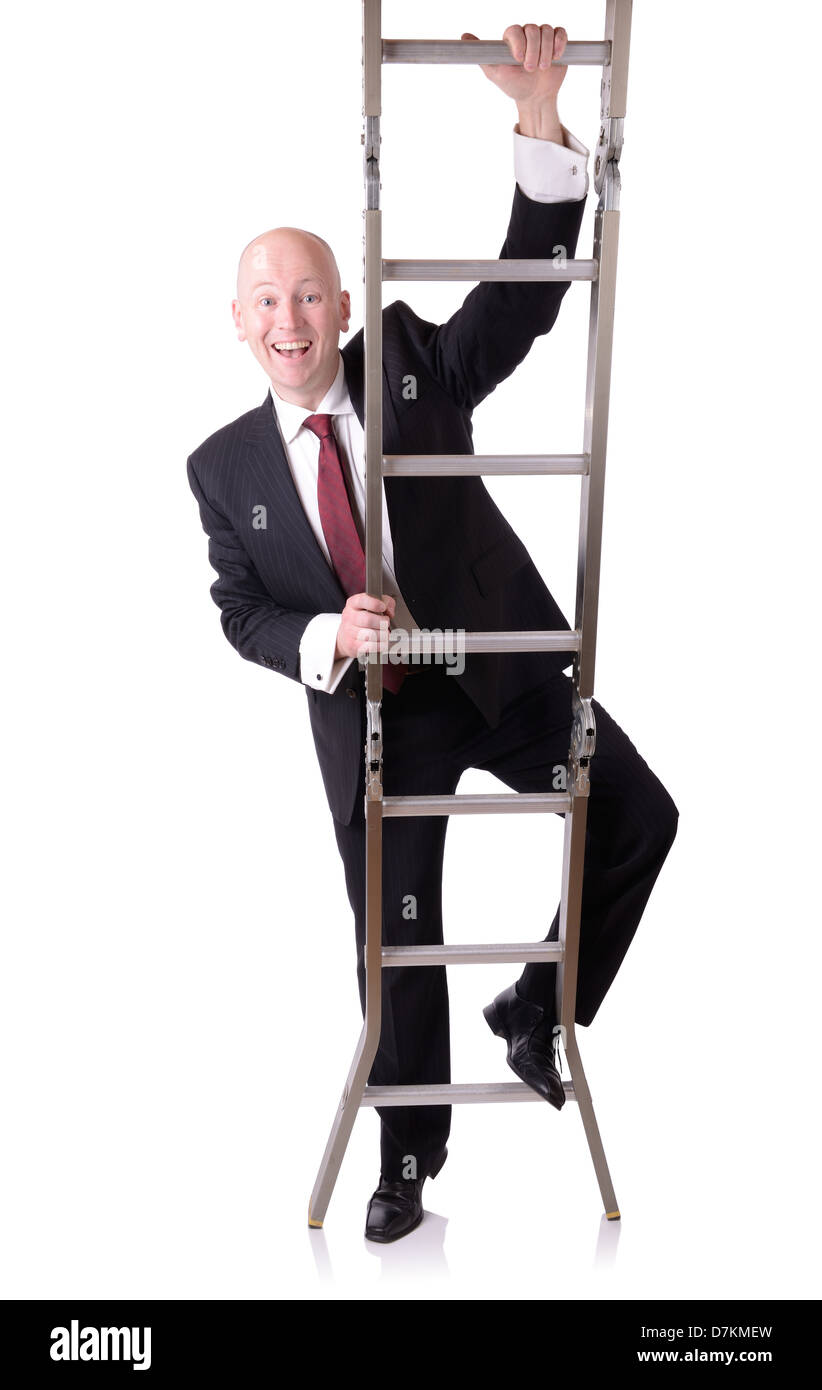 businessman starting on the ladder of success isolated on white Stock Photo