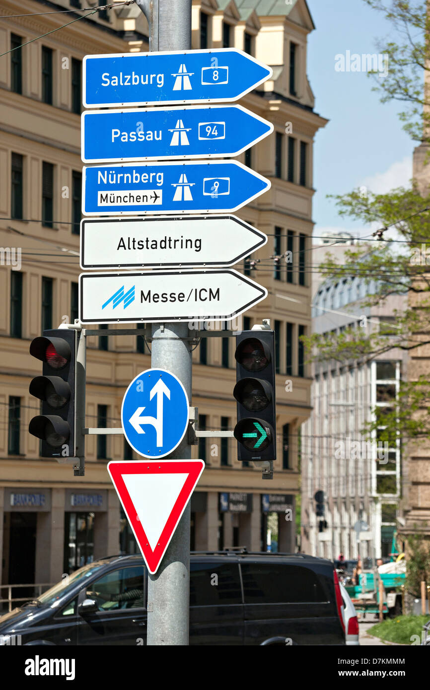 Road traffic signs, Munich, Upper Bavaria Germany Stock Photo