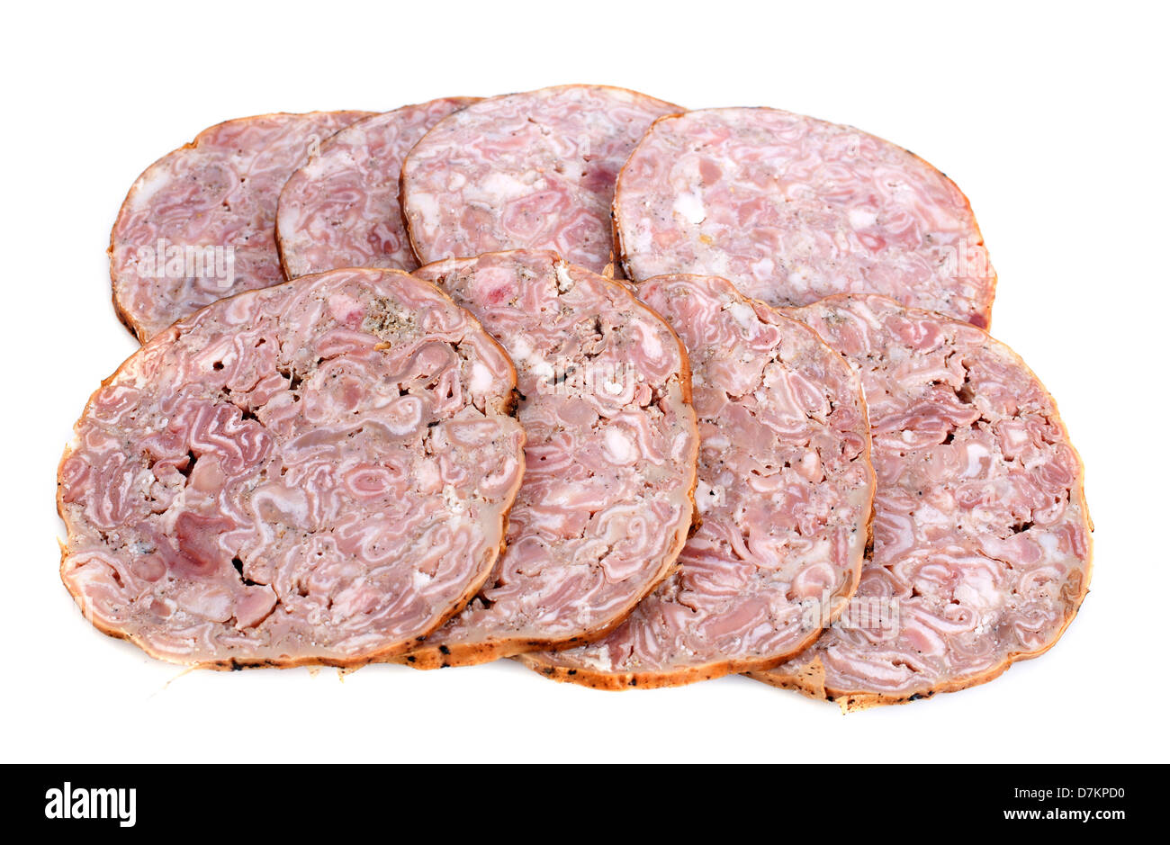 Andouille de Vire, french sausage in front of white background Stock