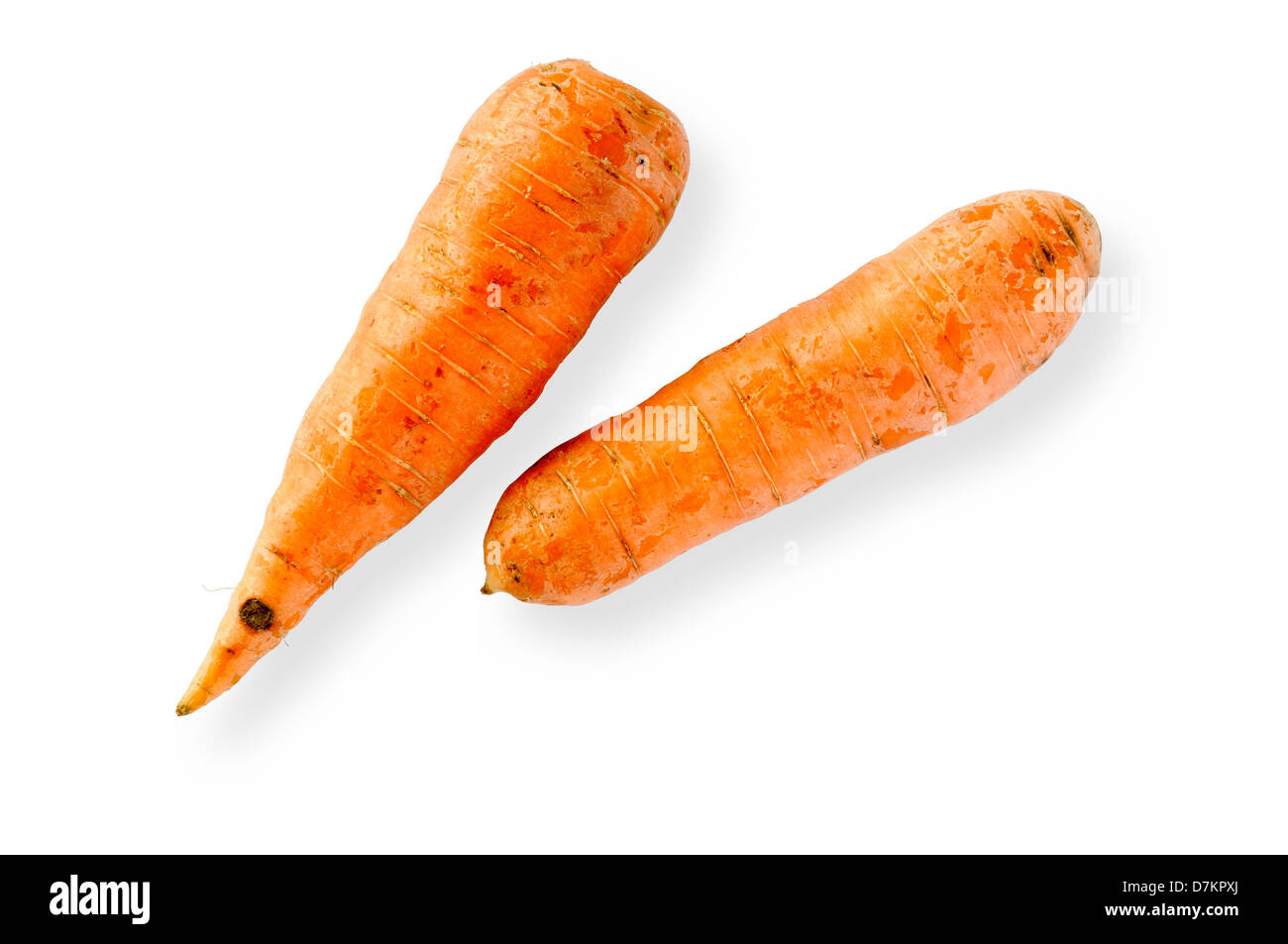 Two nice carrots on a white background (clipping path included only in the original image) Stock Photo