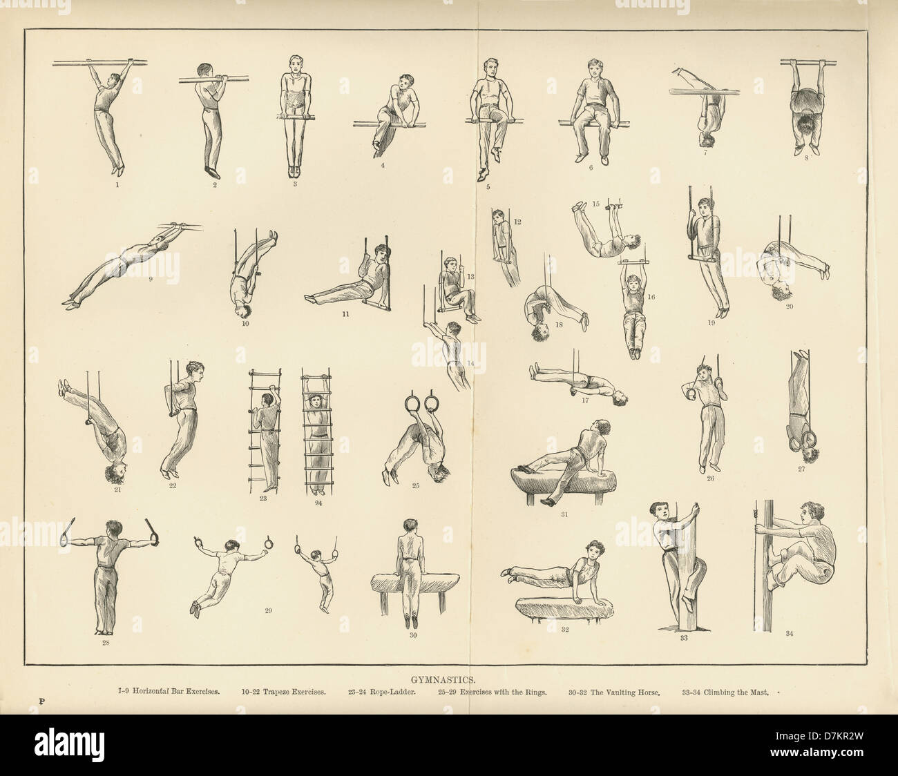 An engraved Illustration of gymnastics, early 1900's, U.K. Stock Photo