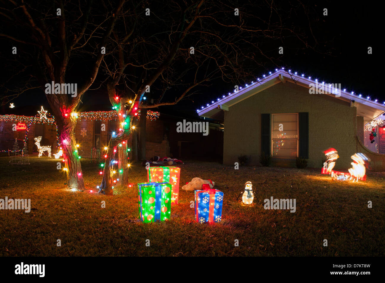 Christmas neon light decoration in Amarillo, Texas, USA Stock Photo Alamy
