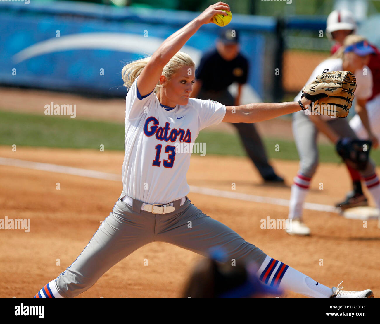 May 9, 2013 - Lexington, KY, USA - Florida pitcher 13- Hannah Rogers pitched in the top of the 2nd inning as The University of Florida played the University of Alabama in the SEC Softball tournament played at John Cropp Stadium on the UK campus in Lexington, Ky. Thursday May 9, 2013. Florida is the No. 1 seed and Alabama is No. 8 seed having advanced by defeating Texas A&M last last night. Florida defeated Alabama 8-4. Photo by Charles Bertram | Staff (Credit Image: © Lexington Herald-Leader/ZUMAPRESS.com) Stock Photo