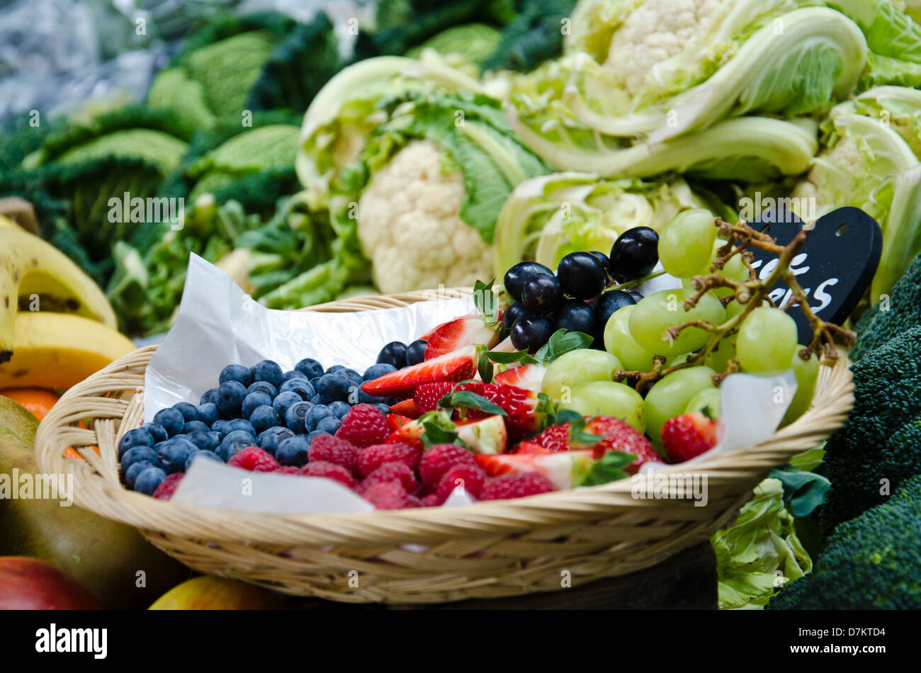 Fresh fruits in a basket Stock Photo