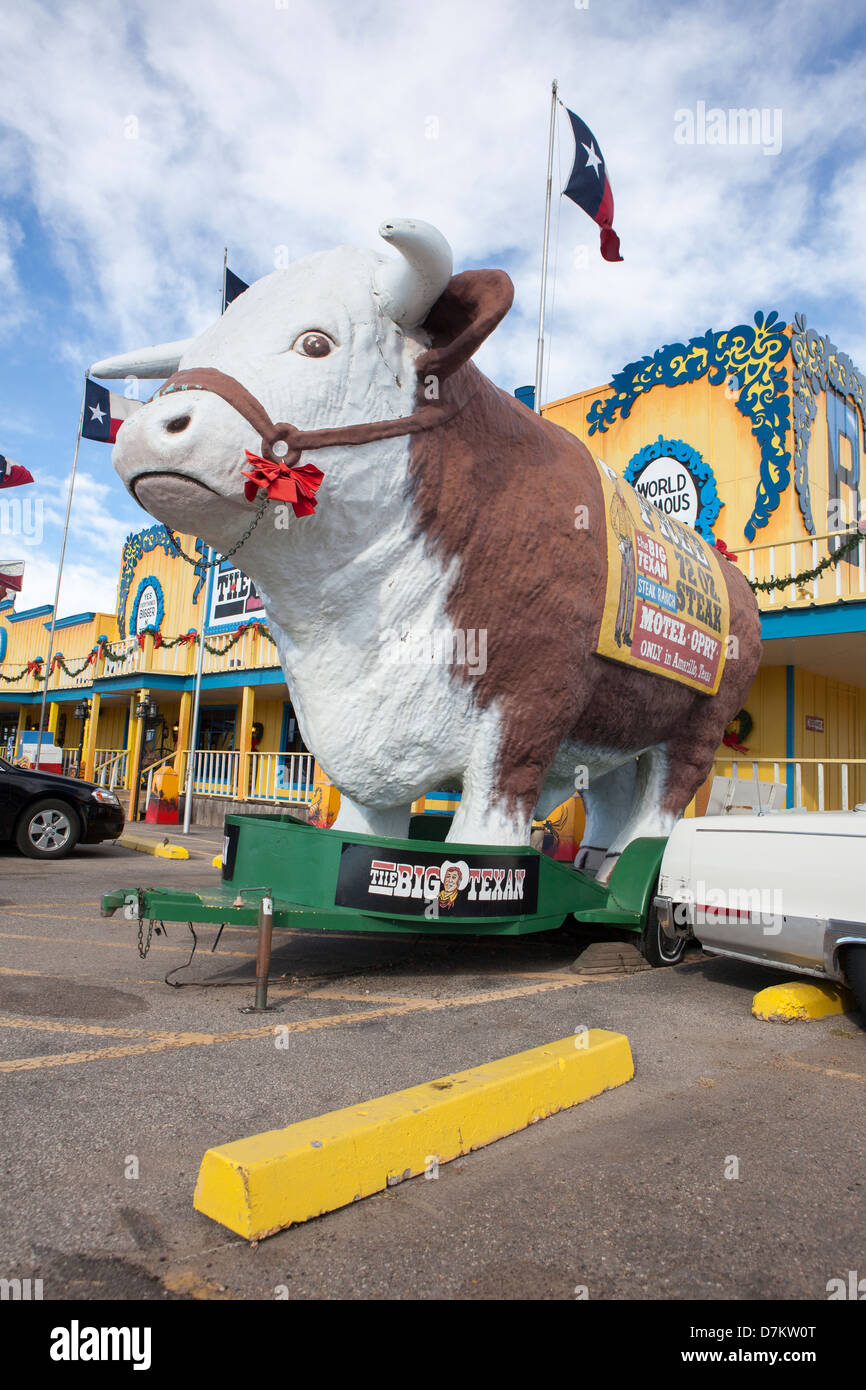 A huge cow outside the  Big Texan Steak Ranch in Amarillo Texas USA Stock Photo