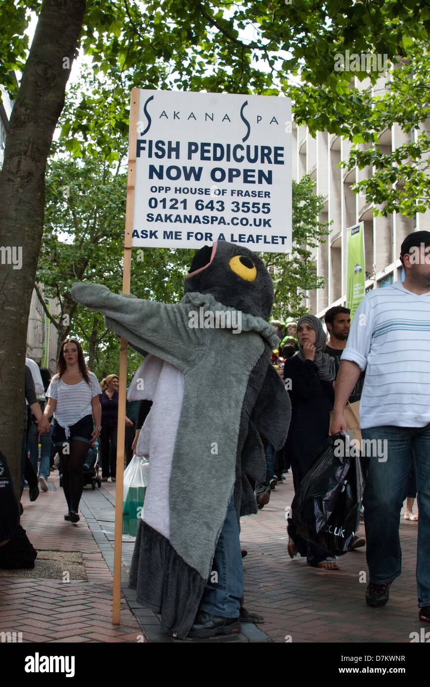Street advertising in Birmingham for Fish Pedicures, Birmingham, England. Stock Photo