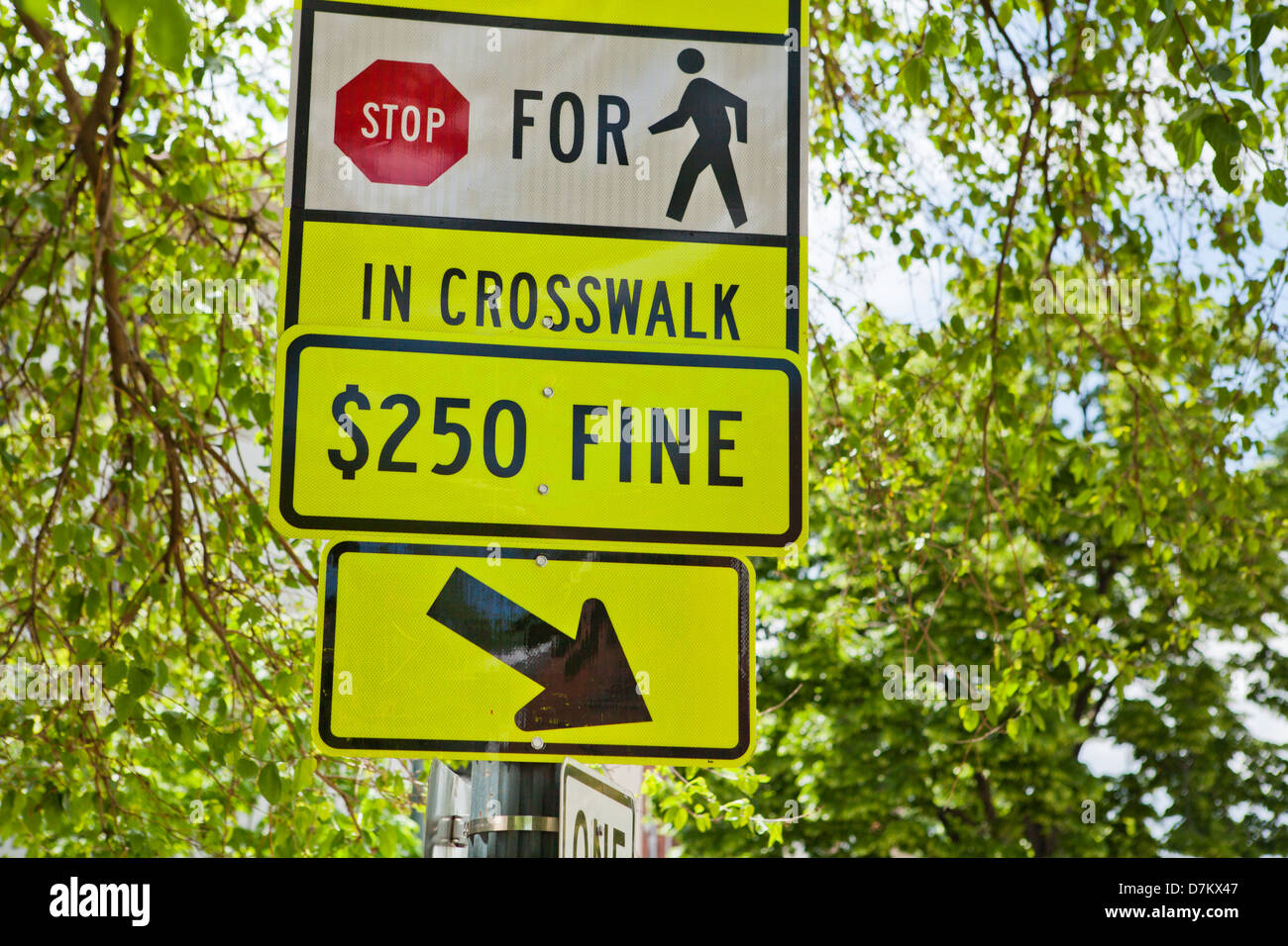 Pedestrian crosswalk warning sign Stock Photo